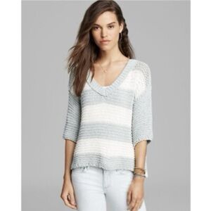 Free People Women’s Parkslope Stripe Mint Ivory Pullover Sweater size XS